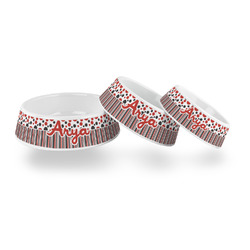 Red & Black Dots & Stripes Plastic Dog Bowl (Personalized)