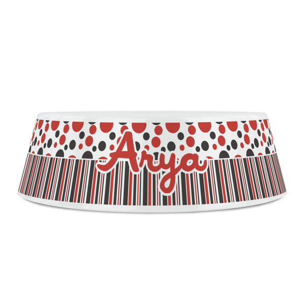 Red & Black Dots & Stripes Plastic Pet Bowls - Small - FRONT