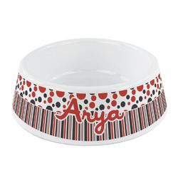 Red & Black Dots & Stripes Plastic Dog Bowl - Small (Personalized)