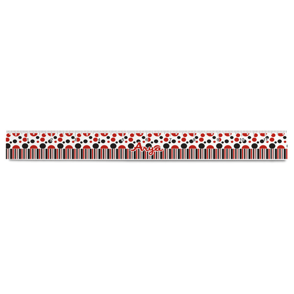 Red & Black Dots & Stripes Plastic Ruler - 12" - FRONT