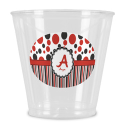 Red & Black Dots & Stripes Plastic Shot Glass (Personalized)