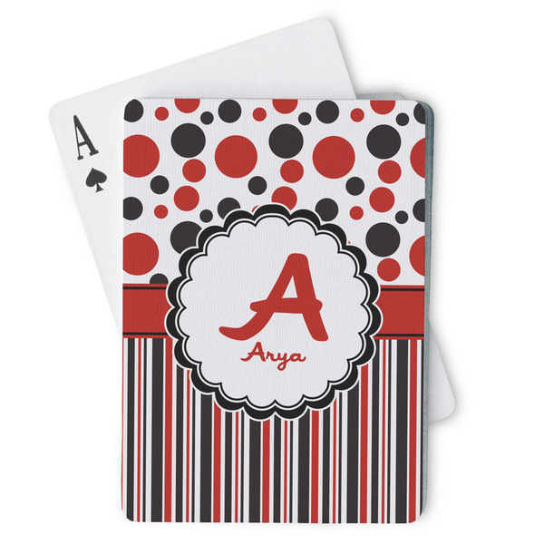 Custom Red & Black Dots & Stripes Playing Cards (Personalized)