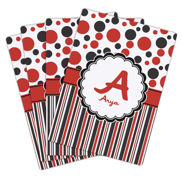 Red & Black Dots & Stripes Playing Cards - Hand Back View