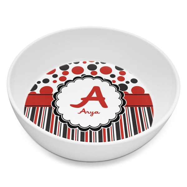 Custom Red & Black Dots & Stripes Melamine Bowl - 8 oz (Personalized)