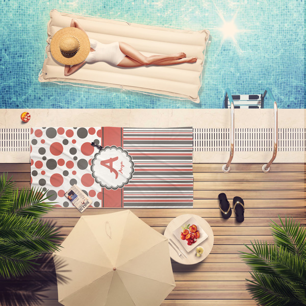 Red & Black Dots & Stripes Pool Towel Lifestyle