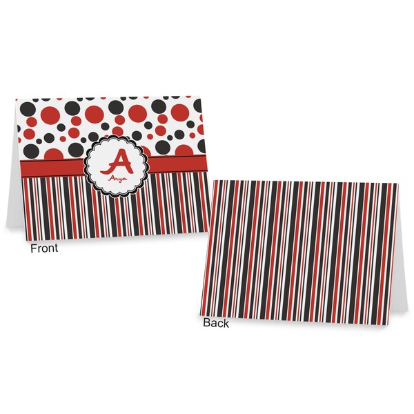 Red & Black Dots & Stripes Postcard - Front and Back