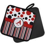 Red & Black Dots & Stripes Pot Holder w/ Name and Initial