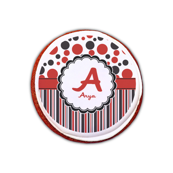 Red & Black Dots & Stripes Printed Icing Circle - XSmall - On Cookie