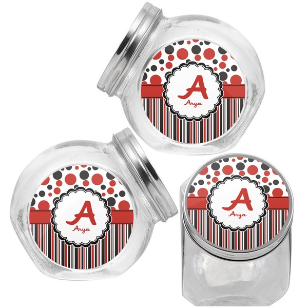 Red & Black Dots & Stripes Puppy Treat Jar - Top Left Right
