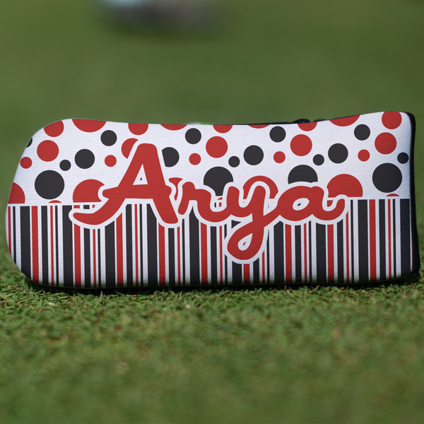 Custom Red & Black Dots & Stripes Blade Putter Cover (Personalized)