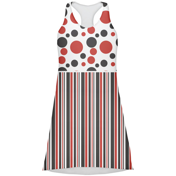 Custom Red & Black Dots & Stripes Racerback Dress - X Large