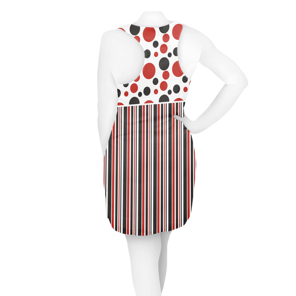 Red & Black Dots & Stripes Racerback Dress - On Model - Back