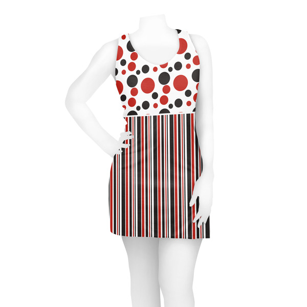 Red & Black Dots & Stripes Racerback Dress - On Model - Front