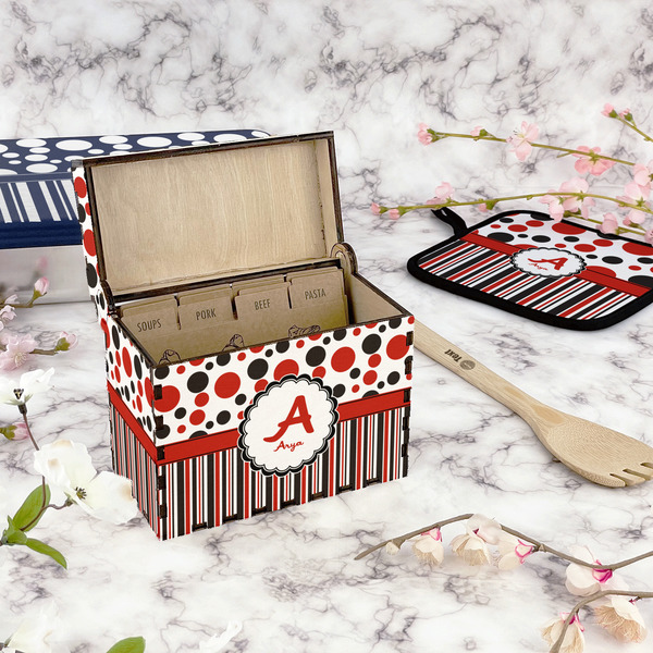 Red & Black Dots & Stripes Recipe Box - Full Color - In Context