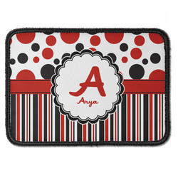 Red & Black Dots & Stripes Iron On Rectangle Patch w/ Name and Initial