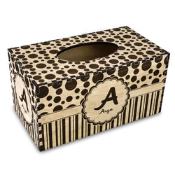 Red & Black Dots & Stripes Wood Tissue Box Cover - Rectangle (Personalized)