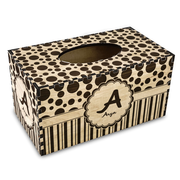 Custom Red & Black Dots & Stripes Wood Tissue Box Cover - Rectangle (Personalized)