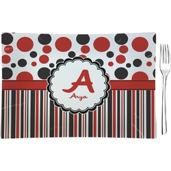 Red & Black Dots & Stripes Rectangular Glass Appetizer / Dessert Plate - Single or Set (Personalized)