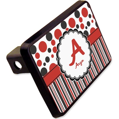 Red & Black Dots & Stripes Rectangular Trailer Hitch Cover - 2" (Personalized)