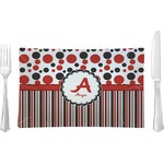 Red & Black Dots & Stripes Glass Rectangular Lunch / Dinner Plate (Personalized)