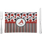 Red & Black Dots & Stripes Rectangular Glass Lunch / Dinner Plate - Single or Set (Personalized)