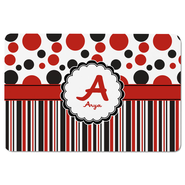 Red & Black Dots & Stripes Rectangular Fridge Magnet - FRONT