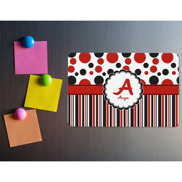 Red & Black Dots & Stripes Rectangular Fridge Magnet - LIFESTYLE