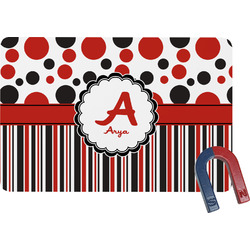 Red & Black Dots & Stripes Rectangular Fridge Magnet (Personalized)