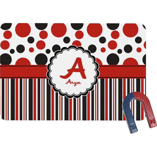 Custom Red & Black Dots & Stripes Rectangular Fridge Magnet (Personalized)