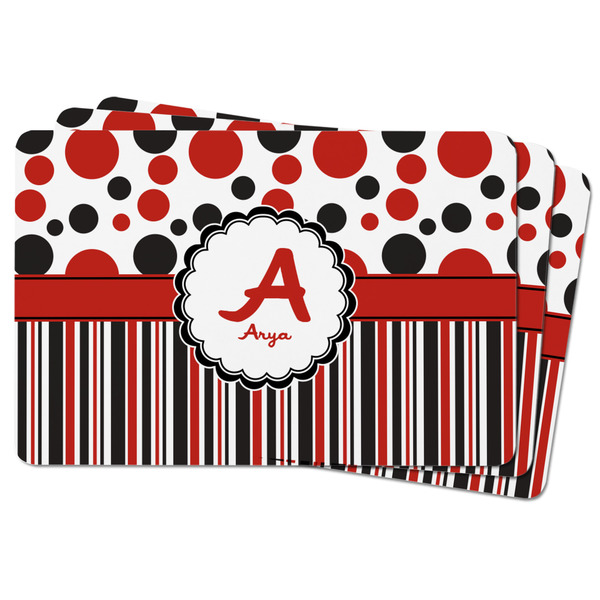 Red & Black Dots & Stripes Rectangular Fridge Magnet - THREE