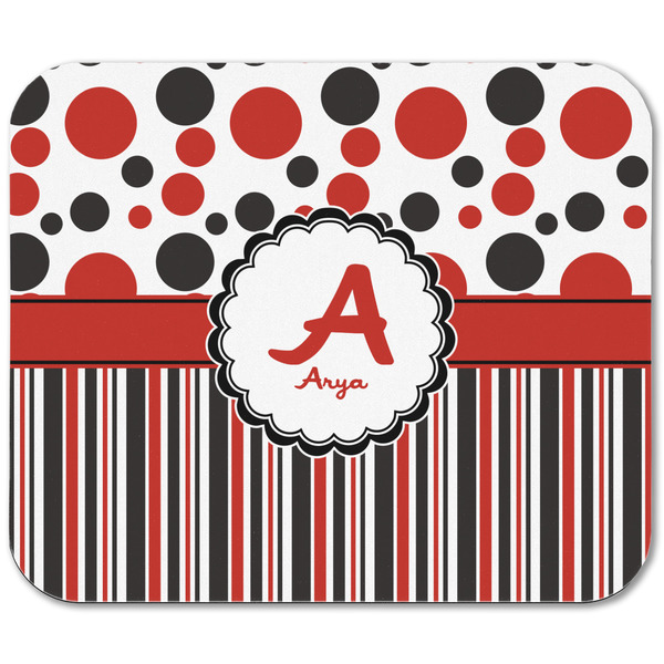 Red & Black Dots & Stripes Rectangular Mouse Pad - APPROVAL