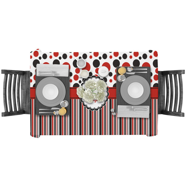 Red & Black Dots & Stripes Rectangular Tablecloths - LIFESTYLE