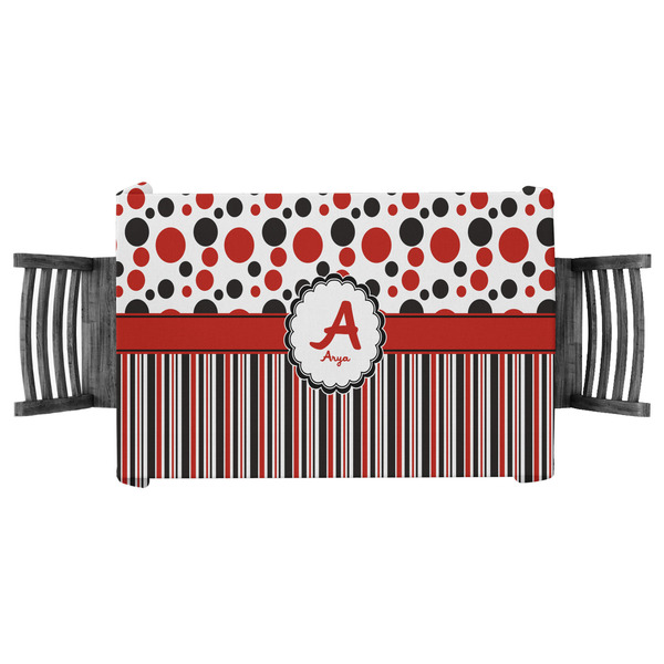 Custom Red & Black Dots & Stripes Tablecloth - 58"x58" (Personalized)