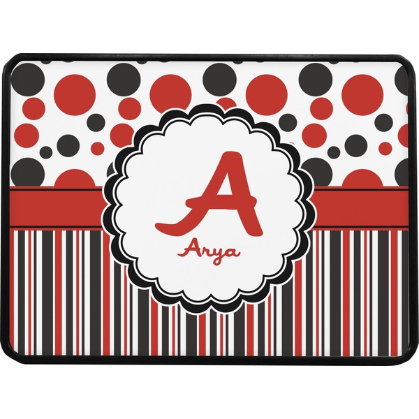 Red & Black Dots & Stripes Rectangular Trailer Hitch Cover (Personalized)