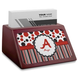 Red & Black Dots & Stripes Red Mahogany Business Card Holder (Personalized)