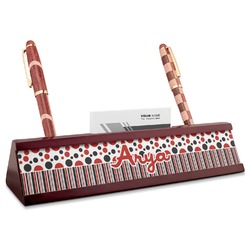Red & Black Dots & Stripes Red Mahogany Nameplate with Business Card Holder (Personalized)