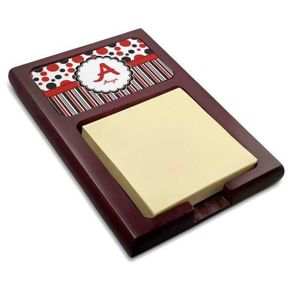 Custom Red & Black Dots & Stripes Red Mahogany Sticky Note Holder (Personalized)