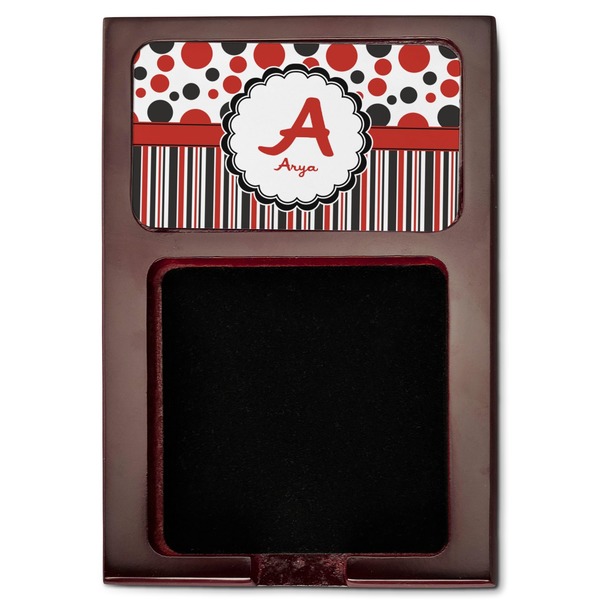 Red & Black Dots & Stripes Red Mahogany Sticky Note Holder - Flat