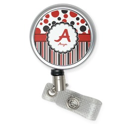 Red & Black Dots & Stripes Retractable Badge Reel (Personalized)