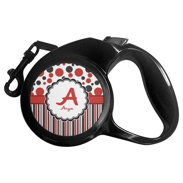 Custom Red & Black Dots & Stripes Retractable Dog Leash - Small (Personalized)