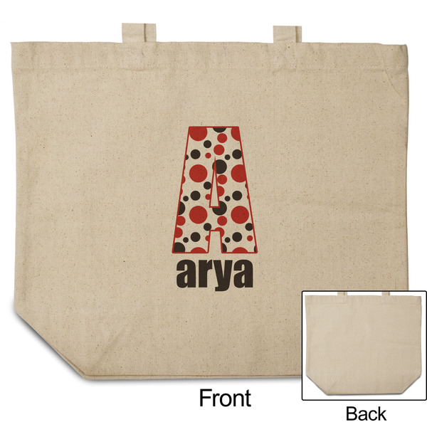 Red & Black Dots & Stripes Reusable Cotton Grocery Bag - Front & Back View