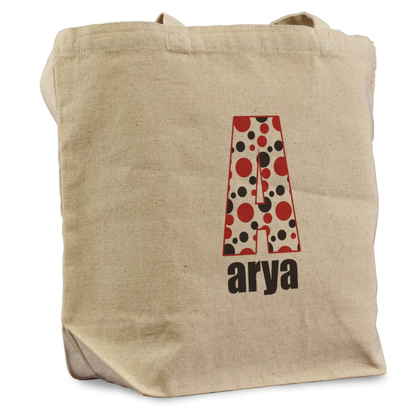 Custom Red & Black Dots & Stripes Reusable Cotton Grocery Bag (Personalized)