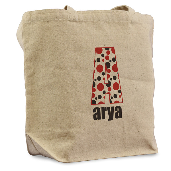 Custom Red & Black Dots & Stripes Reusable Cotton Grocery Bag - Single (Personalized)