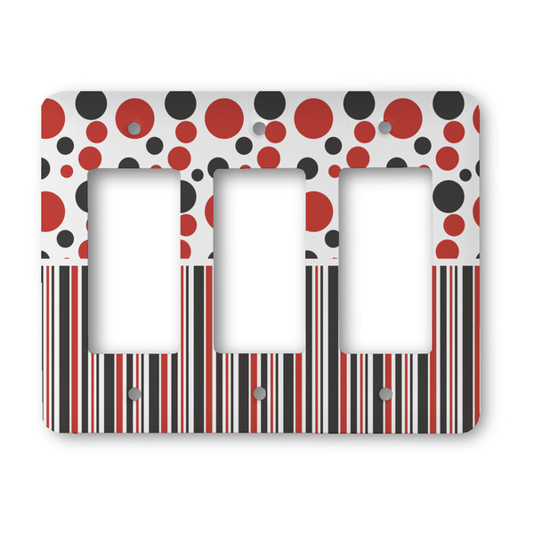 Custom Red & Black Dots & Stripes Rocker Style Light Switch Cover - Three Switch