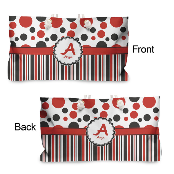 Red & Black Dots & Stripes Large Rope Tote - From & Back View