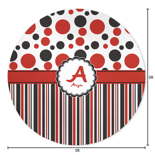 Red & Black Dots & Stripes Round Area Rug - Size