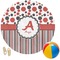 Red & Black Dots & Stripes Round Beach Towel (Personalized)
