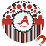 Red & Black Dots & Stripes Round Car Magnet - 6" (Personalized)