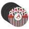Red & Black Dots & Stripes Round Rubber Backed Coasters - Set of 4 (Personalized)