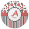 Red & Black Dots & Stripes Round Rubber Backed Coaster (Personalized)